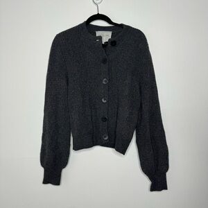 Envelope 1976 dark grey merino wool cashmere knit ballon sleeve cardigan
